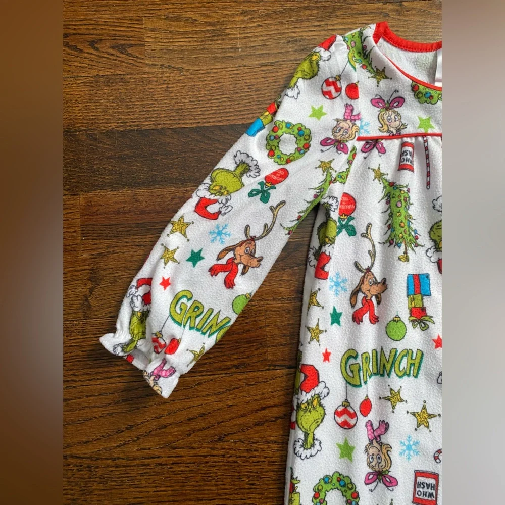3T pajama dress nightgown PJs Rudolph reindeer Grinch Christmas 2pc Toddler girl - Picture 9 of 16